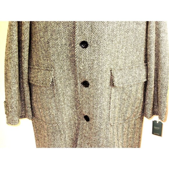 OOBE Brand Men's Wool Lowell Trench Top Coat Herringbone Brown Black Ink NWT - Picture 6 of 10